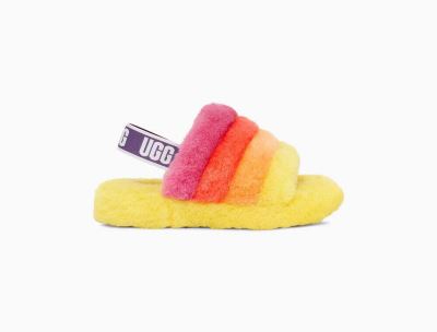 UGG Rainbow Fluff Yeah Big Kids Slippers Yellow Multicolor - AU 39XN